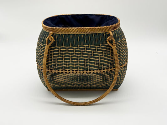 Handwoven Bamboo Handbag, Vintage Rattan Purse, Handmade Wicker Basket Bag with Fabric Lining, Boho Summer Shoulder Tote, 9.1x3.7x16.1in
