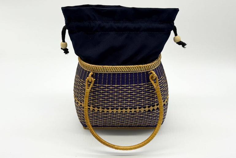 Small Bamboo Basket Handbag, Handmade Rattan Purse with Fabric Lining, Woven Summer Tote Bag, Boho Shoulder Bag, 7.1x3.5x12.2in