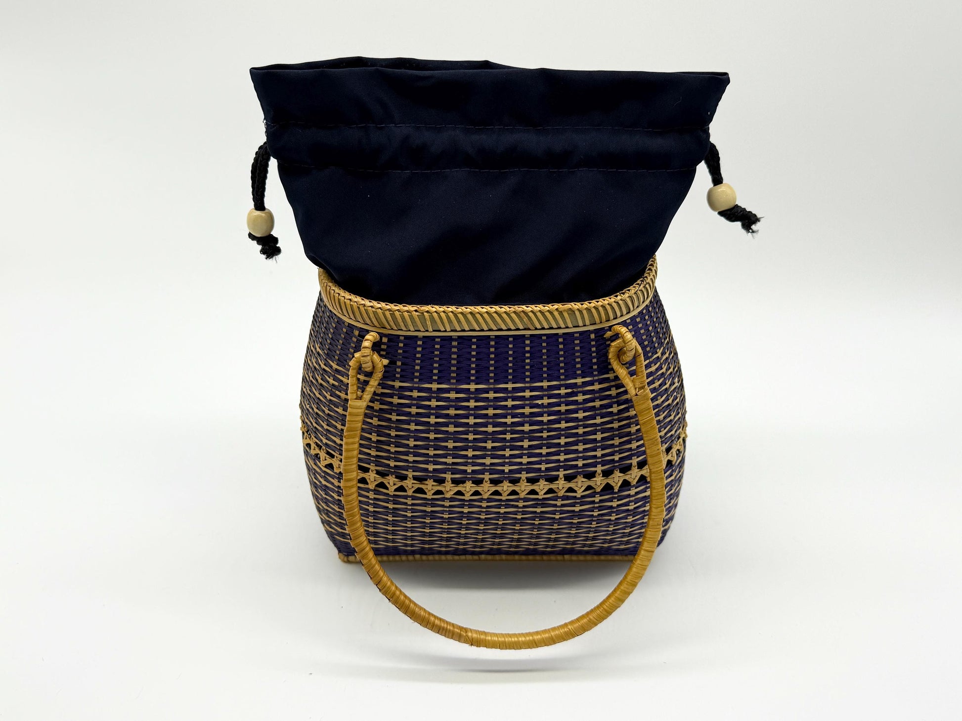 Small Bamboo Basket Handbag, Handmade Rattan Purse with Fabric Lining, Woven Summer Tote Bag, Boho Shoulder Bag, 7.1x3.5x12.2in
