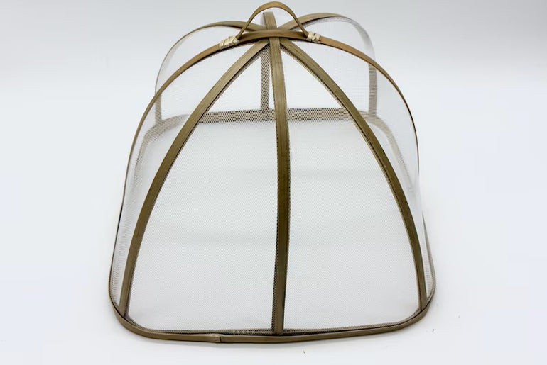 Square Bamboo Food Cover with Mesh Net, Handwoven Bamboo Dish Cover Set, Kitchen Food Protector for Meals & Fruit 12–16 Inch