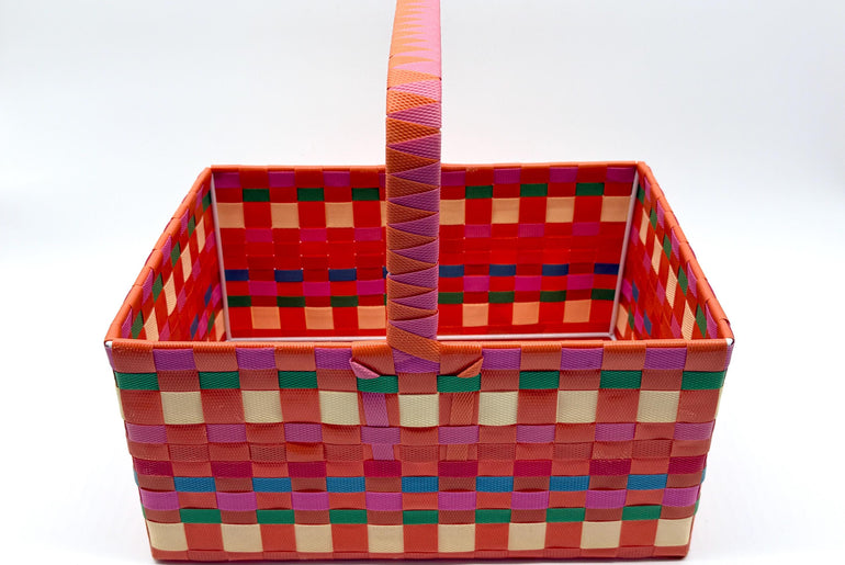 Large Woven Plastic Basket with Handle, Easter Basket, Colorful Storage Basket, Gift Basket, Picnic Basket, Toy Organizer