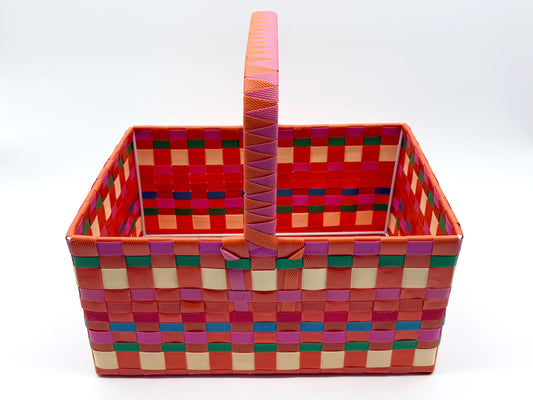 Large Woven Plastic Basket with Handle, Easter Basket, Colorful Storage Basket, Gift Basket, Picnic Basket, Toy Organizer