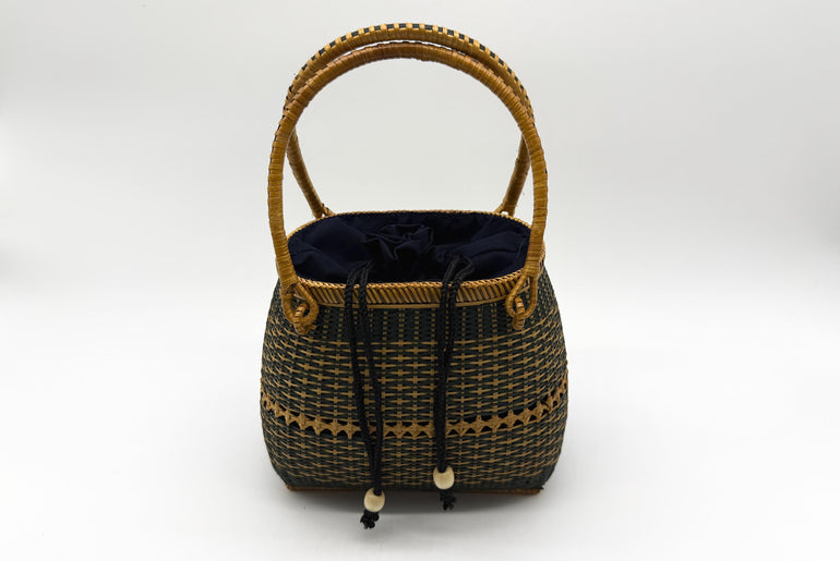 Small Bamboo Basket Handbag, Handmade Rattan Purse with Fabric Lining, Woven Summer Tote Bag, Boho Shoulder Bag, 7.1x3.5x12.2in