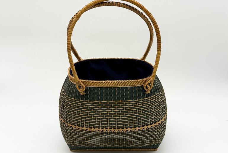 Handwoven Bamboo Handbag, Vintage Rattan Purse, Handmade Wicker Basket Bag with Fabric Lining, Boho Summer Shoulder Tote, 9.1x3.7x16.1in