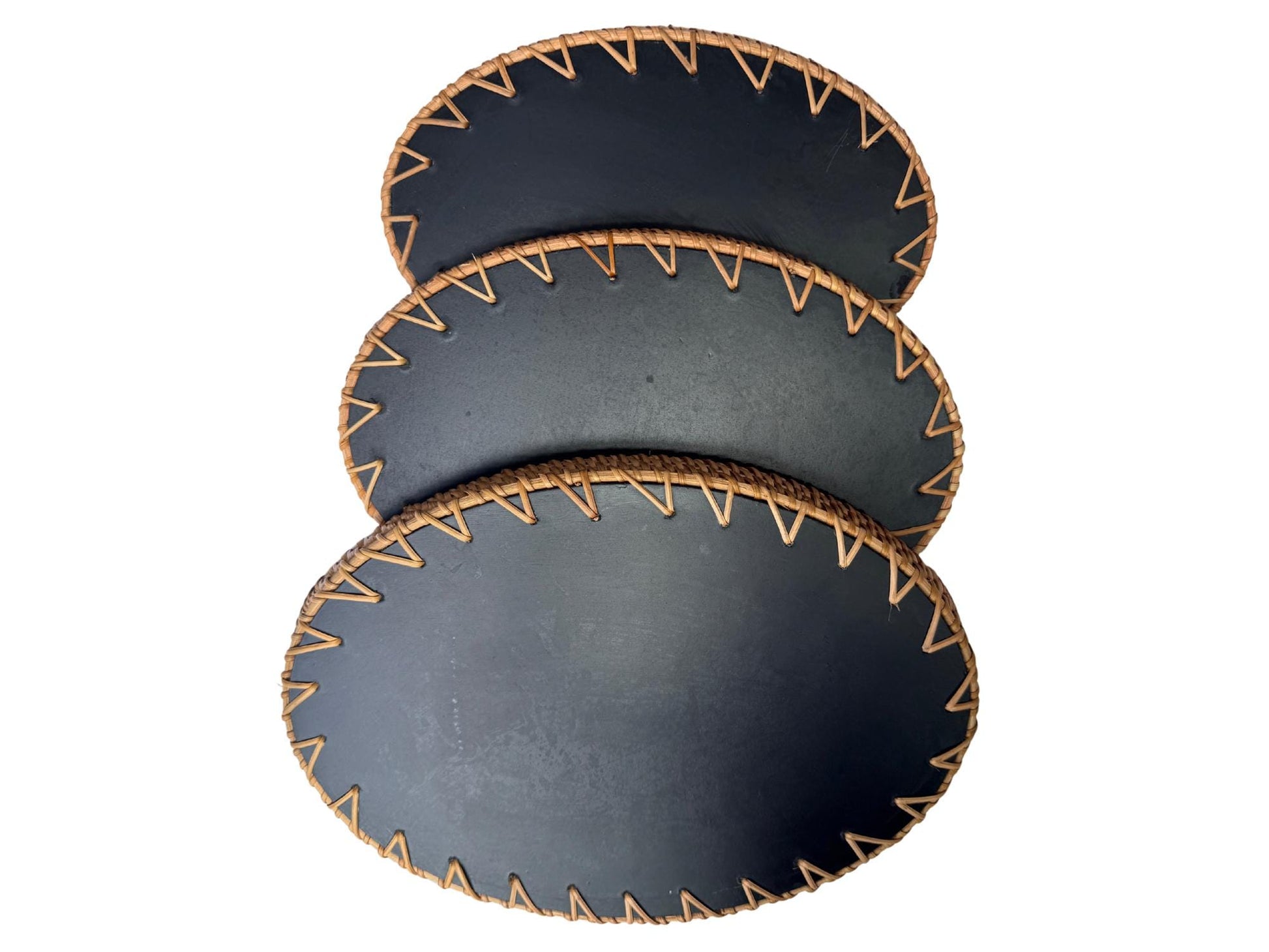 Oval Rattan Tray with Handles and Mother of Pearl Inlay Base, Handmade Woven Serving Tray, Boho Home Decor, Handmade Vietnam