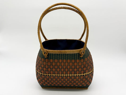 Handwoven Bamboo Handbag, Vintage Rattan Purse, Handmade Wicker Basket Bag with Fabric Lining, Boho Summer Shoulder Tote, 9.1x3.7x16.1in