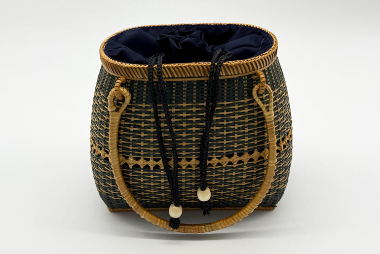 Small Bamboo Basket Handbag, Handmade Rattan Purse with Fabric Lining, Woven Summer Tote Bag, Boho Shoulder Bag, 7.1x3.5x12.2in