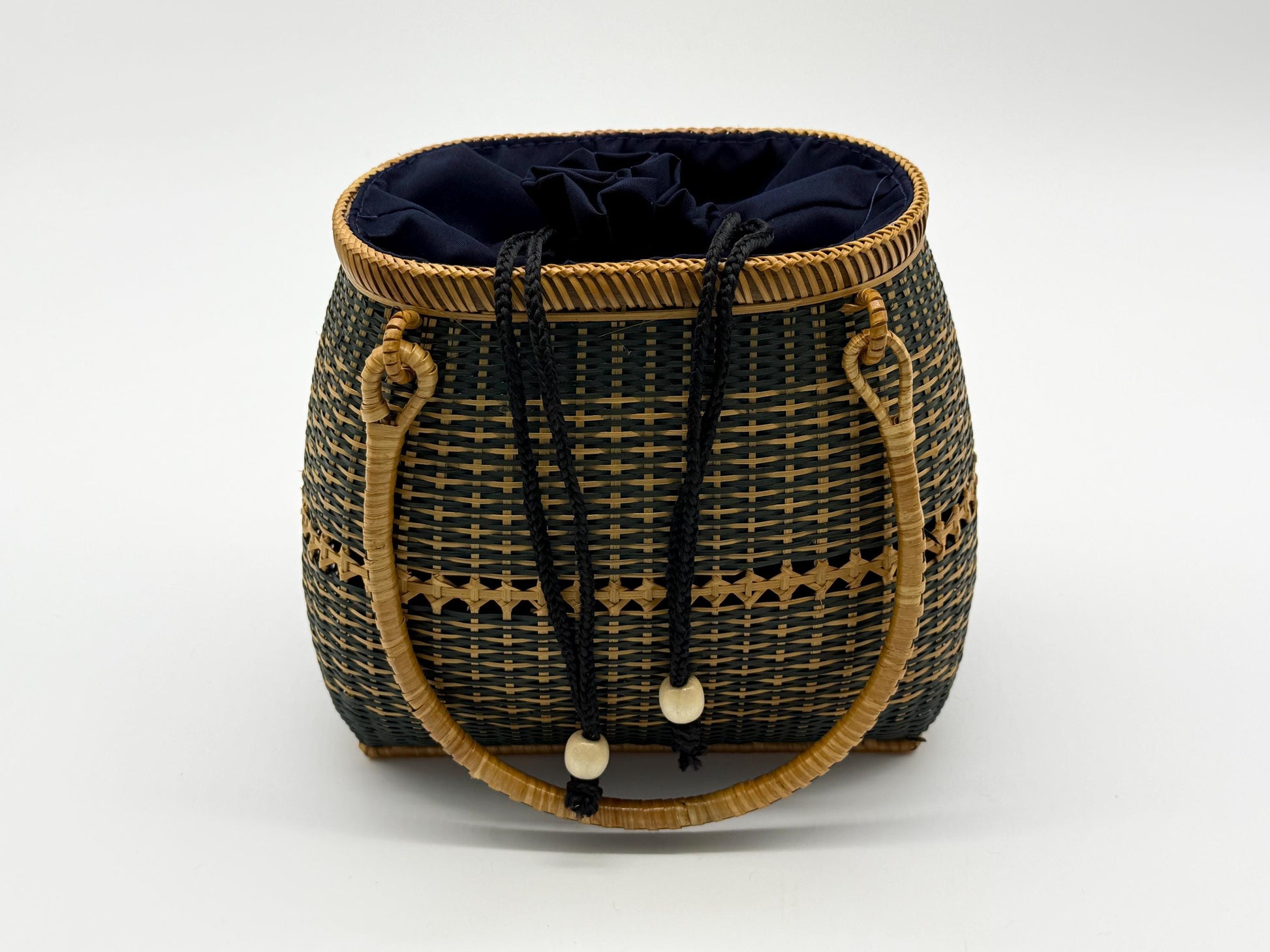 Small Bamboo Basket Handbag, Handmade Rattan Purse with Fabric Lining, Woven Summer Tote Bag, Boho Shoulder Bag, 7.1x3.5x12.2in