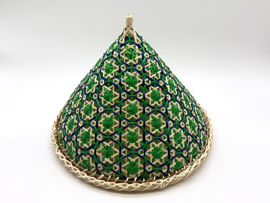Handwoven Bamboo Food Cover with Tray, Floral Mesh Food Tent, Fly Protection Cover for Fruit, Picnic Serving Dome, 13in