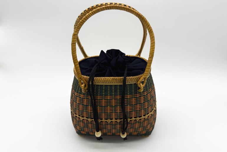 Small Bamboo Basket Handbag, Handmade Rattan Purse with Fabric Lining, Woven Summer Tote Bag, Boho Shoulder Bag, 7.1x3.5x12.2in