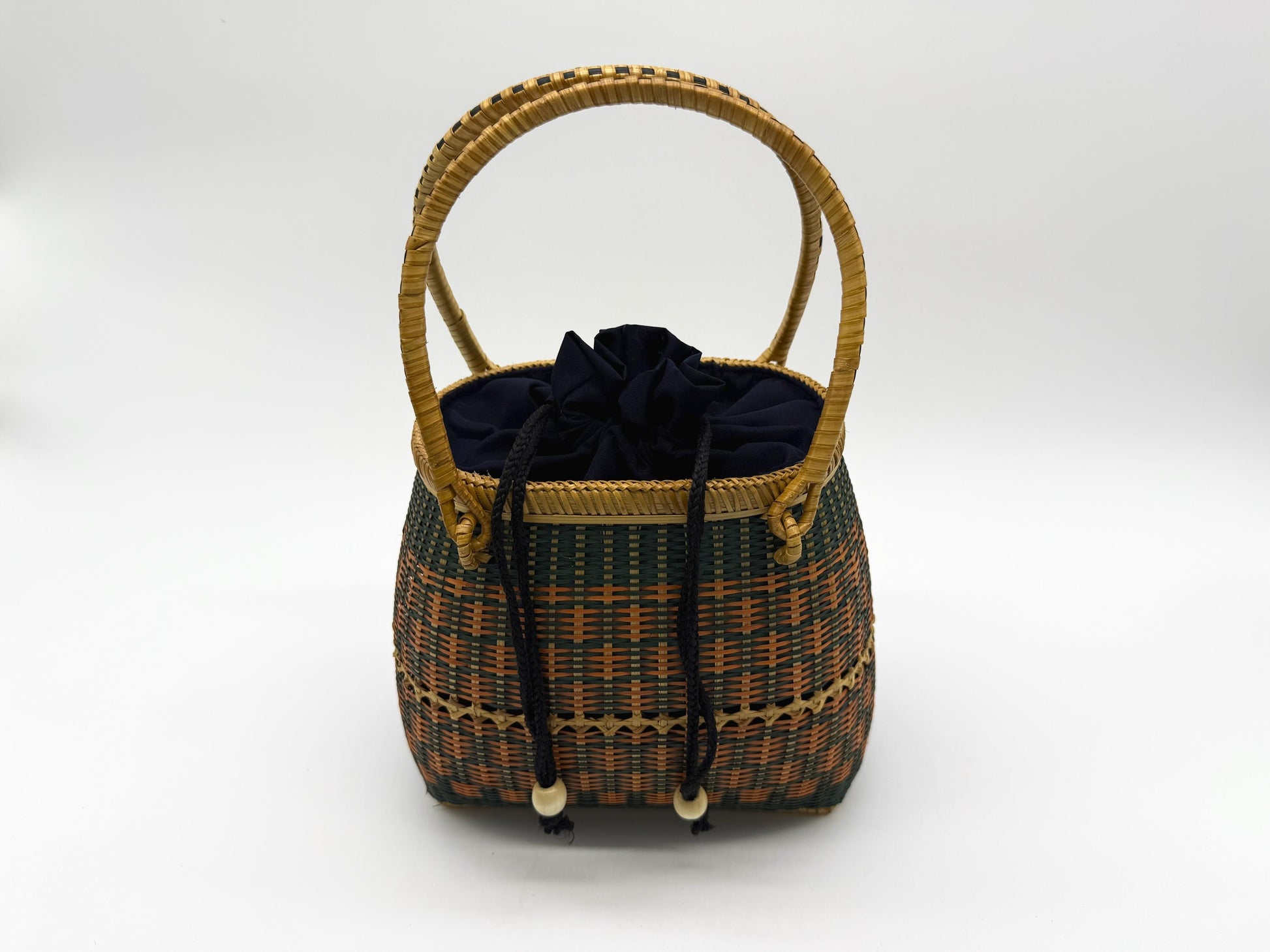 Small Bamboo Basket Handbag, Handmade Rattan Purse with Fabric Lining, Woven Summer Tote Bag, Boho Shoulder Bag, 7.1x3.5x12.2in