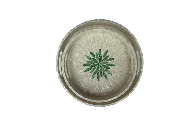 Handmade Round Shell Inlay Tray – Mother of Pearl Decorative Serving Tray, Elegant Coffee Table Organizer, Luxury Vanity Tray, Gift Idea