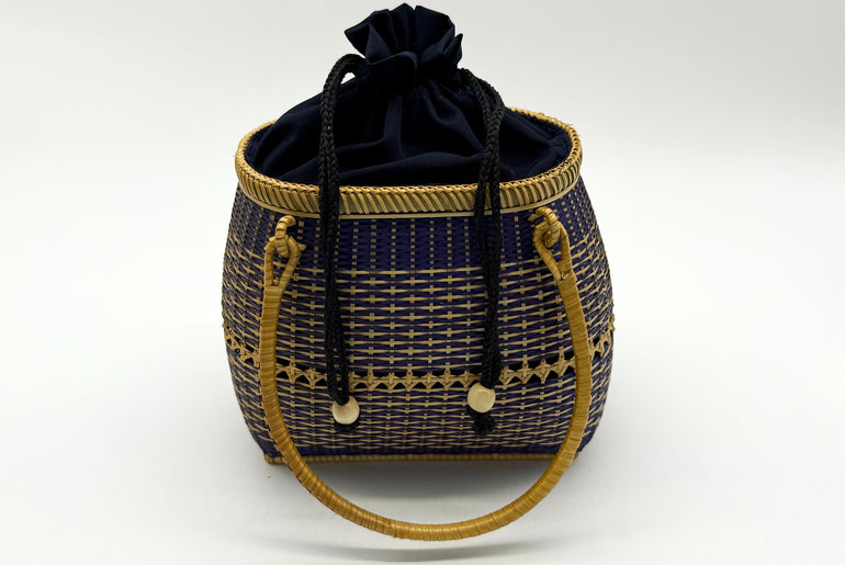 Small Bamboo Basket Handbag, Handmade Rattan Purse with Fabric Lining, Woven Summer Tote Bag, Boho Shoulder Bag, 7.1x3.5x12.2in
