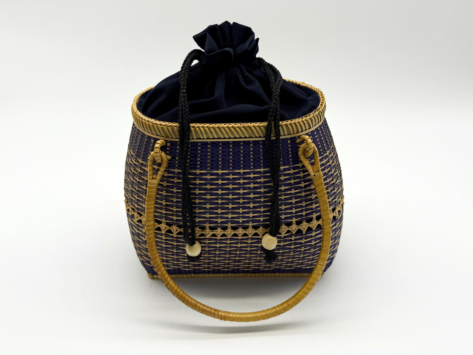 Small Bamboo Basket Handbag, Handmade Rattan Purse with Fabric Lining, Woven Summer Tote Bag, Boho Shoulder Bag, 7.1x3.5x12.2in