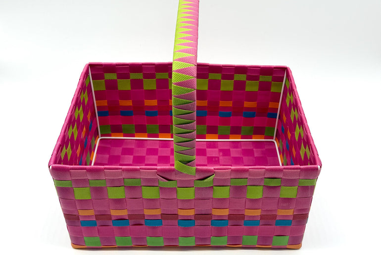 Large Woven Plastic Basket with Handle, Easter Basket, Colorful Storage Basket, Gift Basket, Picnic Basket, Toy Organizer