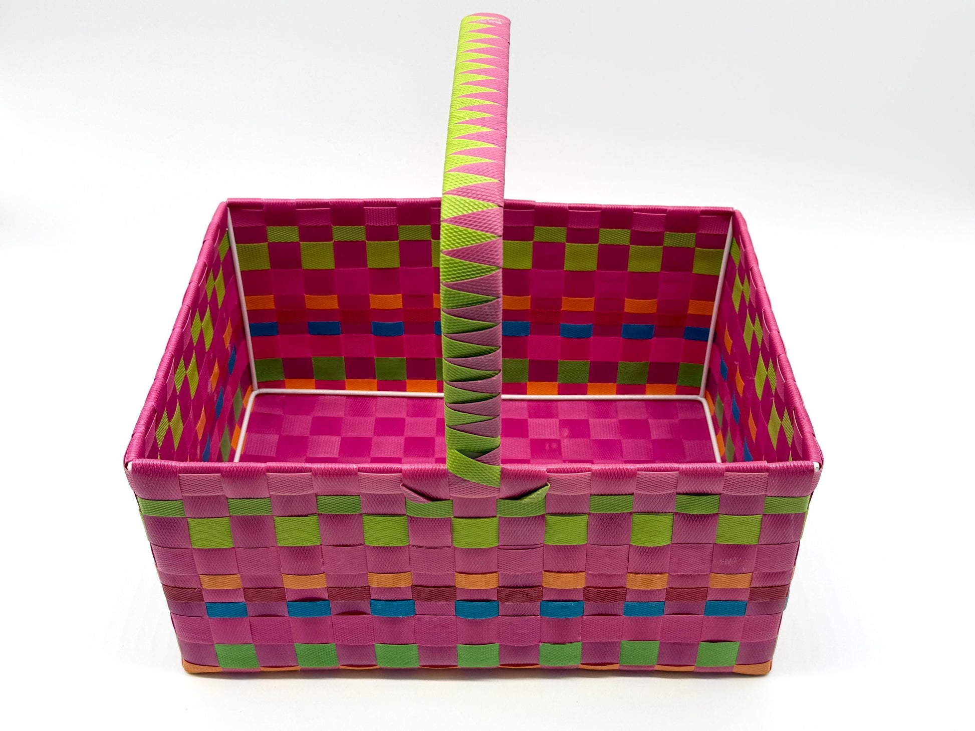 Large Woven Plastic Basket with Handle, Easter Basket, Colorful Storage Basket, Gift Basket, Picnic Basket, Toy Organizer