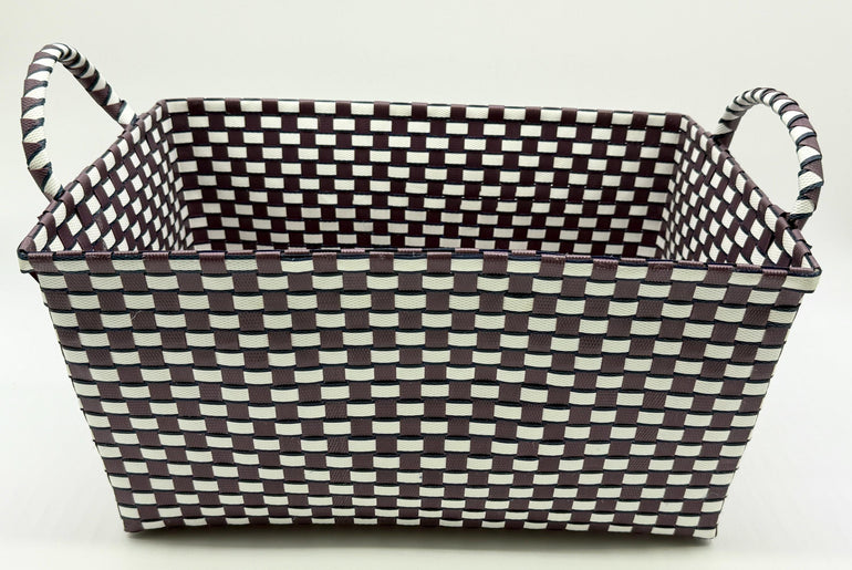 Handwoven Plastic Storage Basket with Handles, Woven Organizer Bin, Multi Size Basket for Toy Laundry Bathroom Nursery Storage