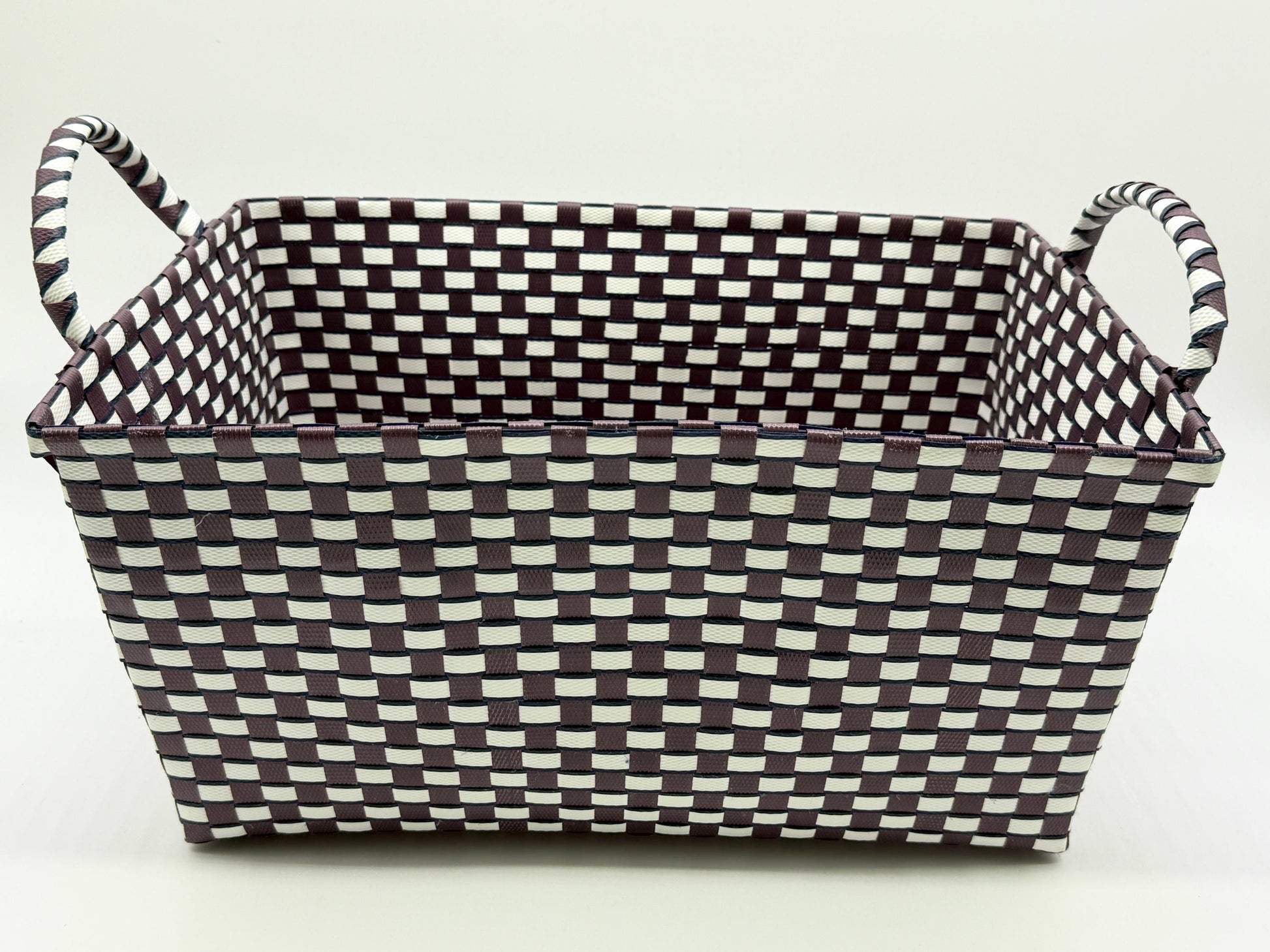 Handwoven Plastic Storage Basket with Handles, Woven Organizer Bin, Multi Size Basket for Toy Laundry Bathroom Nursery Storage