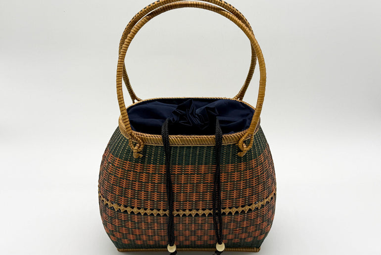 Handwoven Bamboo Handbag, Vintage Rattan Purse, Handmade Wicker Basket Bag with Fabric Lining, Boho Summer Shoulder Tote, 9.1x3.7x16.1in