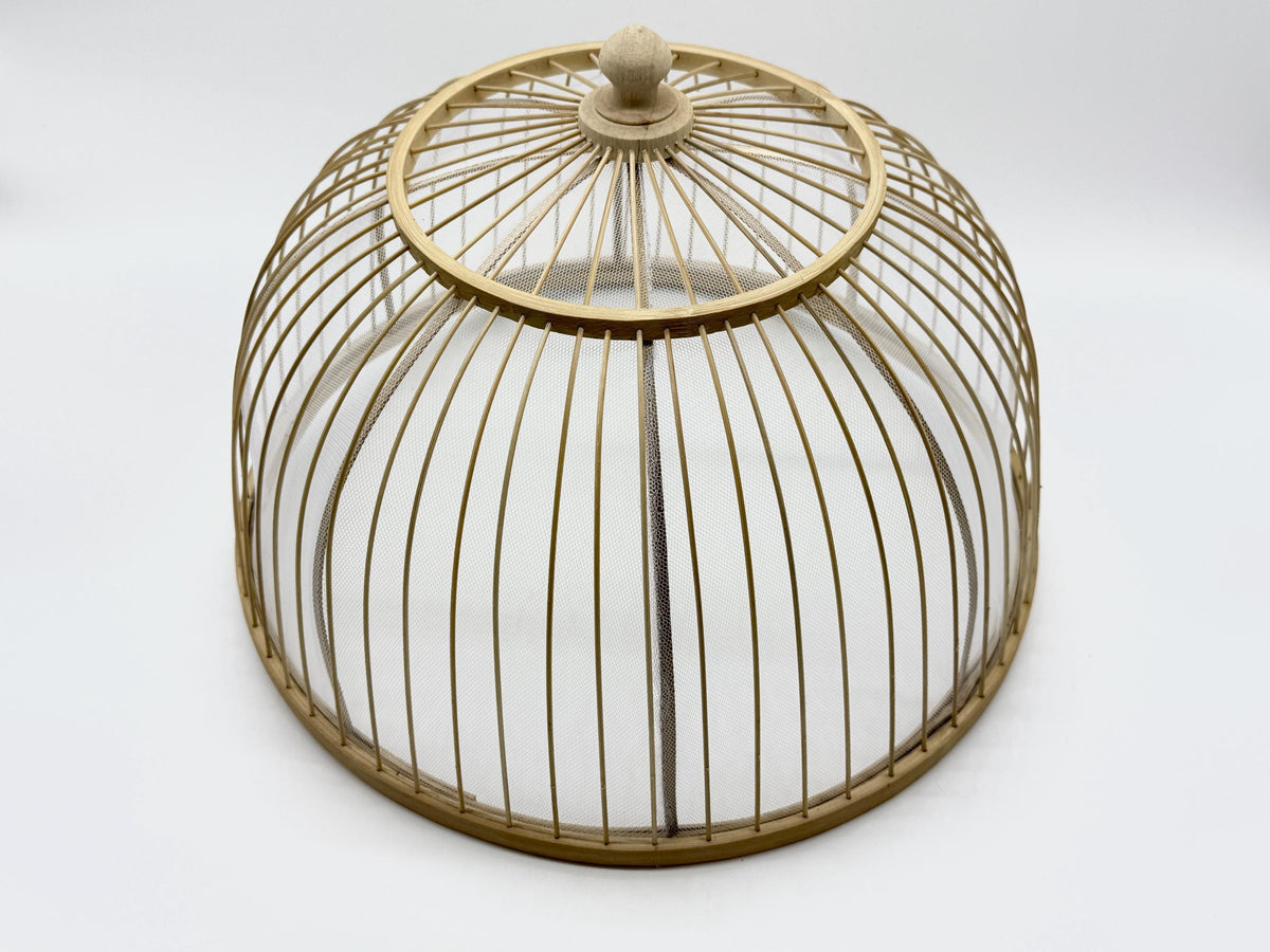 Round Bamboo Mesh Food Cover Dome, Handwoven Kitchen Dish Protector, Natural Food Cover for Meals & Fruit, Rustic Kitchen Gift 14–16 Inch