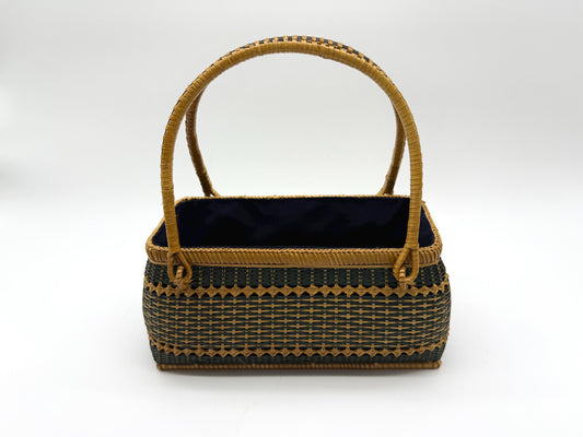 Handwoven Rectangular Bamboo Handbag, Wicker Basket Purse with Fabric Lining, Boho Top Handle Bag, Summer Tote, 9.4x3.9x10.2in
