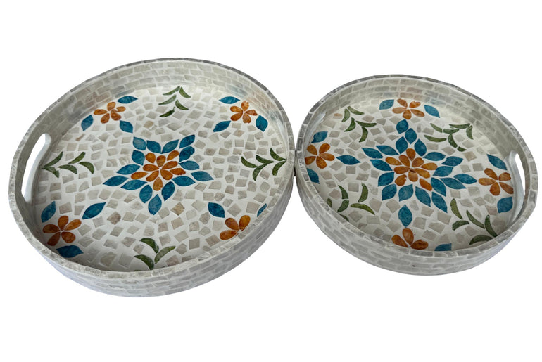 Handmade Round Shell Inlay Tray – Mother of Pearl Decorative Serving Tray, Elegant Coffee Table Organizer, Luxury Vanity Tray, Gift Idea