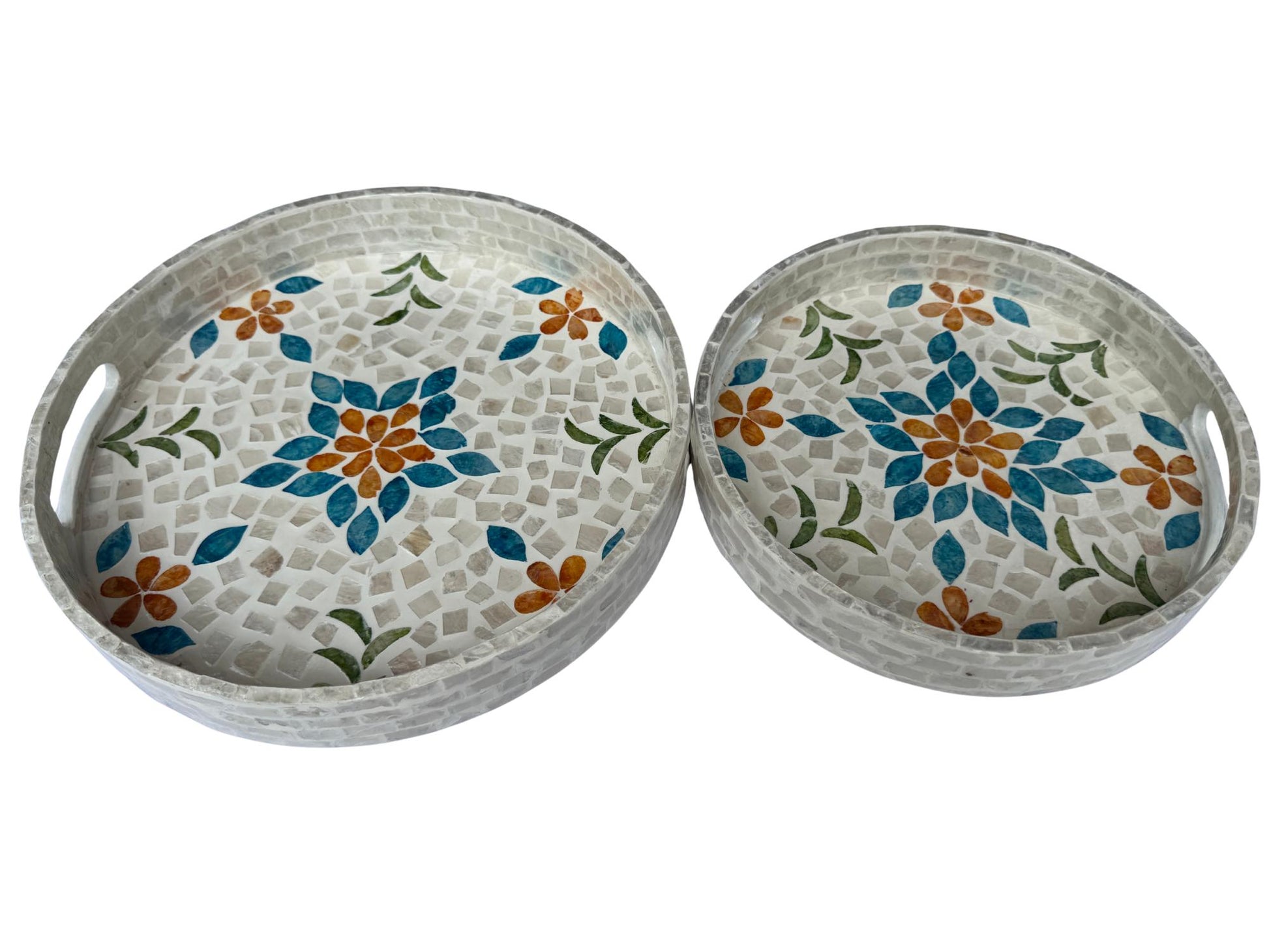 Handmade Round Shell Inlay Tray – Mother of Pearl Decorative Serving Tray, Elegant Coffee Table Organizer, Luxury Vanity Tray, Gift Idea