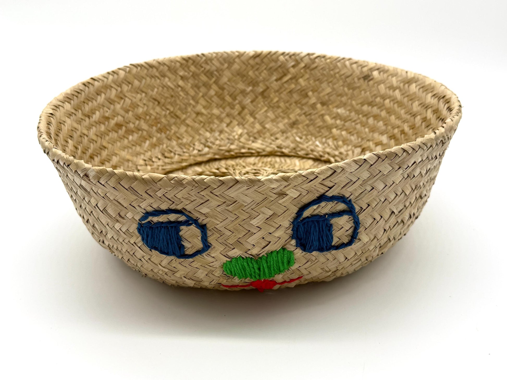 Bunny Face Seagrass Storage Basket with Handles, Foldable Woven Basket, Blanket Storage Bin, Boho Room Decor, 13.8in