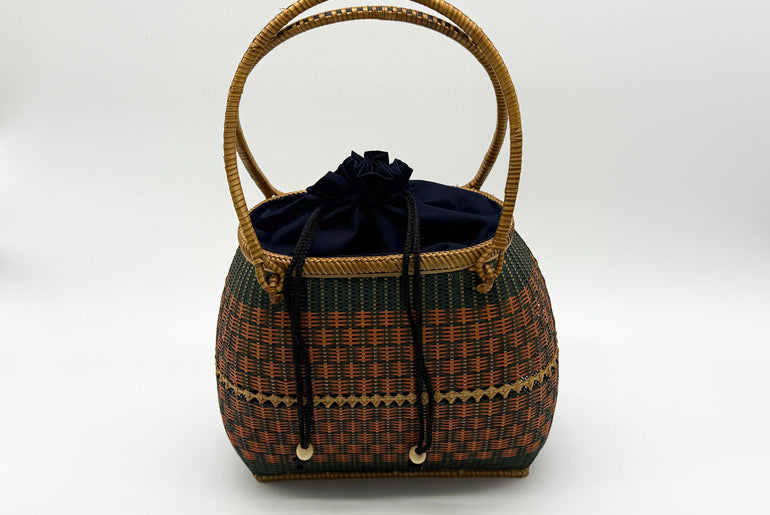 Handwoven Bamboo Handbag, Vintage Rattan Purse, Handmade Wicker Basket Bag with Fabric Lining, Boho Summer Shoulder Tote, 9.1x3.7x16.1in