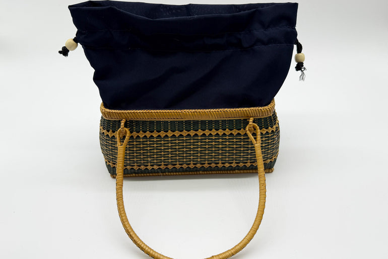 Handwoven Rectangular Bamboo Handbag, Wicker Basket Purse with Fabric Lining, Boho Top Handle Bag, Summer Tote, 9.4x3.9x10.2in