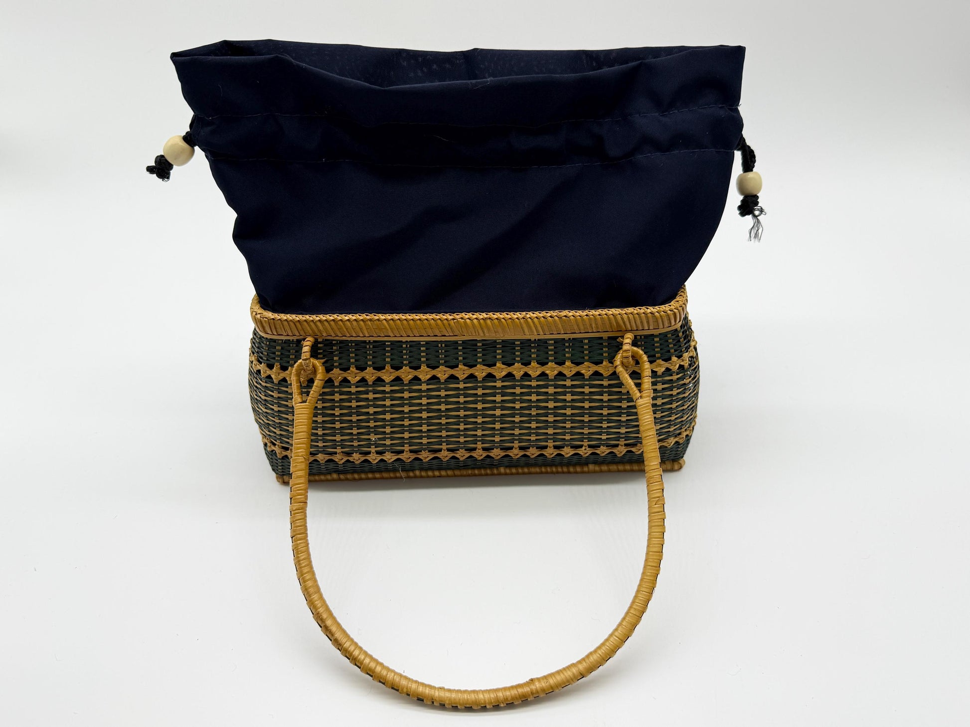 Handwoven Rectangular Bamboo Handbag, Wicker Basket Purse with Fabric Lining, Boho Top Handle Bag, Summer Tote, 9.4x3.9x10.2in