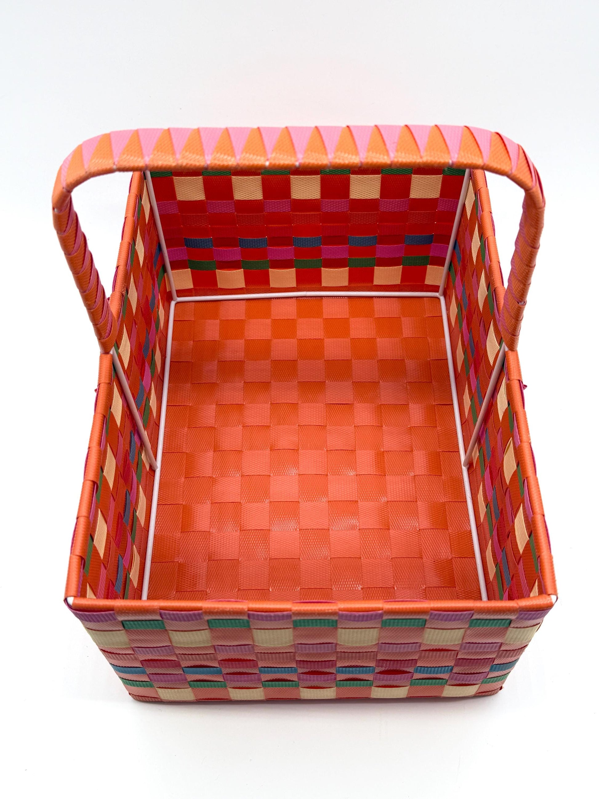 Large Woven Plastic Basket with Handle, Easter Basket, Colorful Storage Basket, Gift Basket, Picnic Basket, Toy Organizer