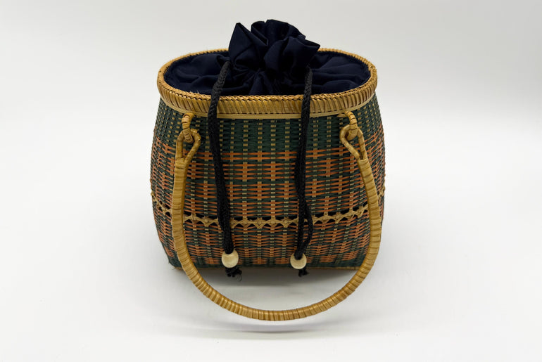 Small Bamboo Basket Handbag, Handmade Rattan Purse with Fabric Lining, Woven Summer Tote Bag, Boho Shoulder Bag, 7.1x3.5x12.2in