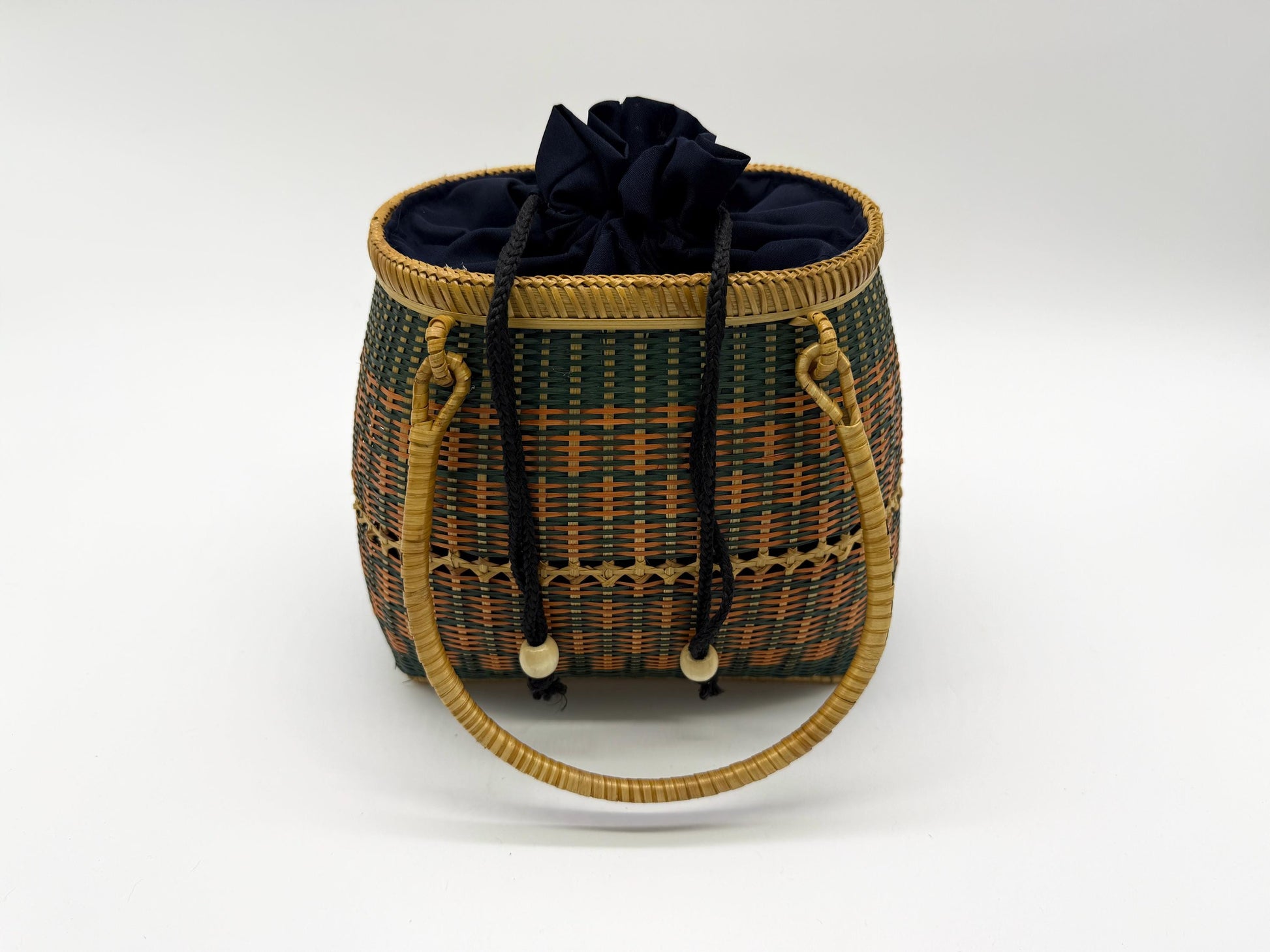 Small Bamboo Basket Handbag, Handmade Rattan Purse with Fabric Lining, Woven Summer Tote Bag, Boho Shoulder Bag, 7.1x3.5x12.2in