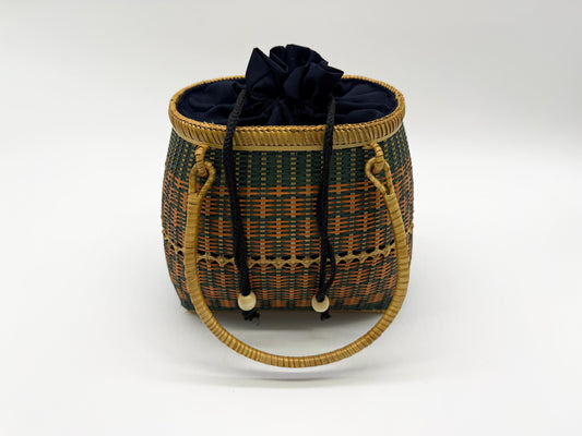 Small Bamboo Basket Handbag, Handmade Rattan Purse with Fabric Lining, Woven Summer Tote Bag, Boho Shoulder Bag, 7.1x3.5x12.2in