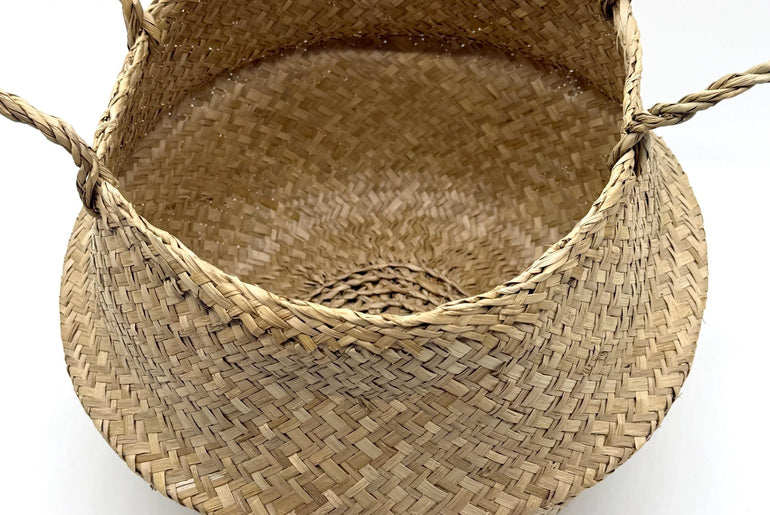 Bunny Face Seagrass Storage Basket with Handles, Foldable Woven Basket, Blanket Storage Bin, Boho Room Decor, 13.8in