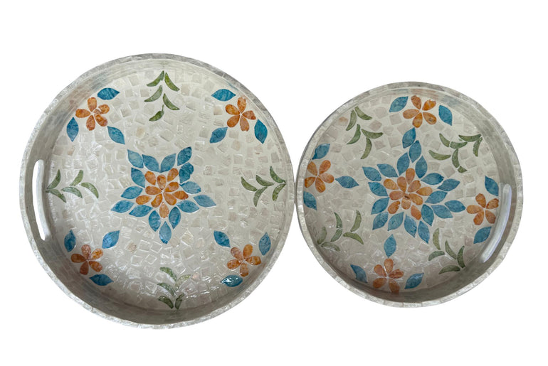 Handmade Round Shell Inlay Tray – Mother of Pearl Decorative Serving Tray, Elegant Coffee Table Organizer, Luxury Vanity Tray, Gift Idea