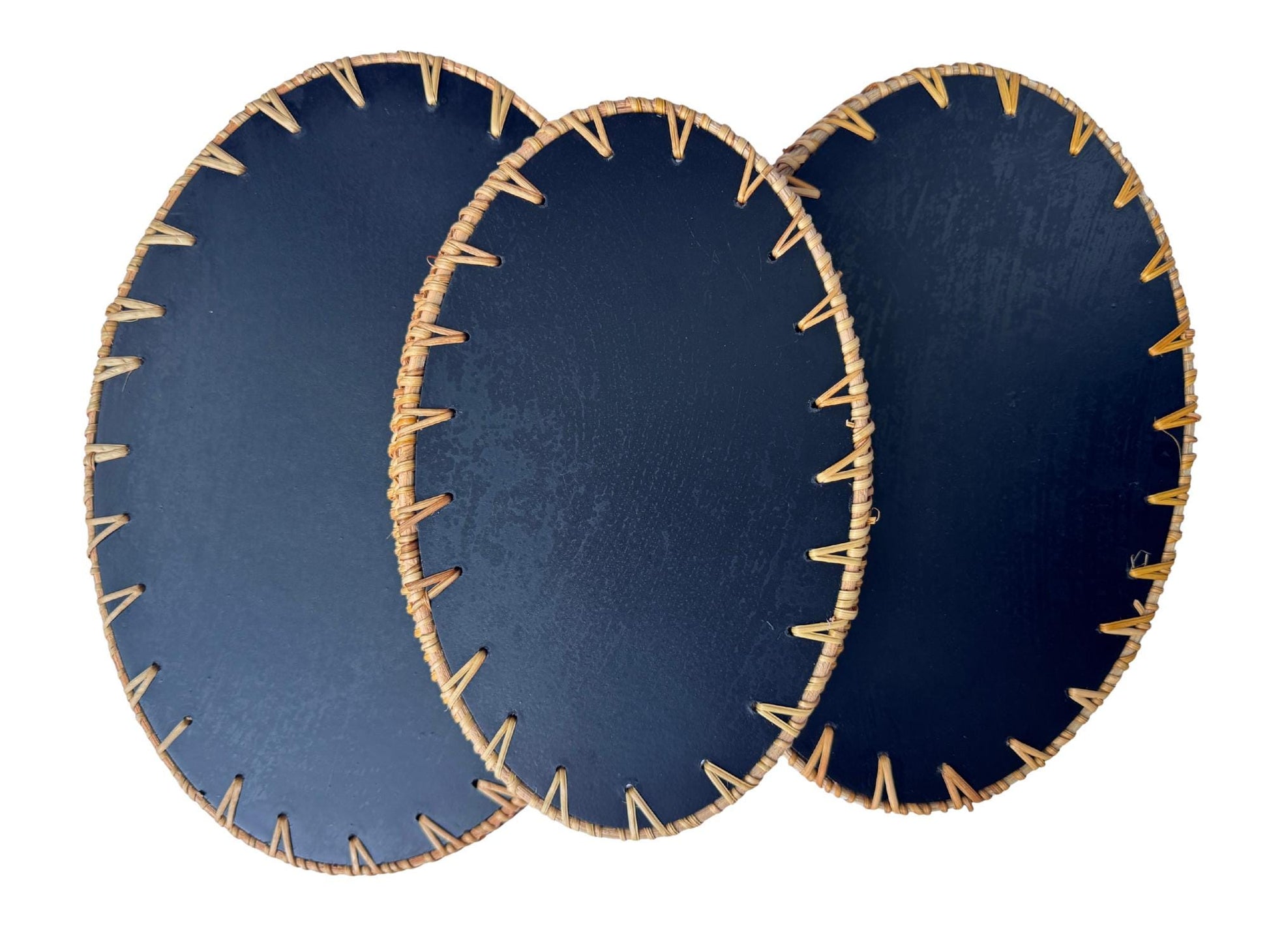 Oval Rattan Tray with Mother of Pearl Inlay – Boho Coffee Table, Ottoman Styling, Serving