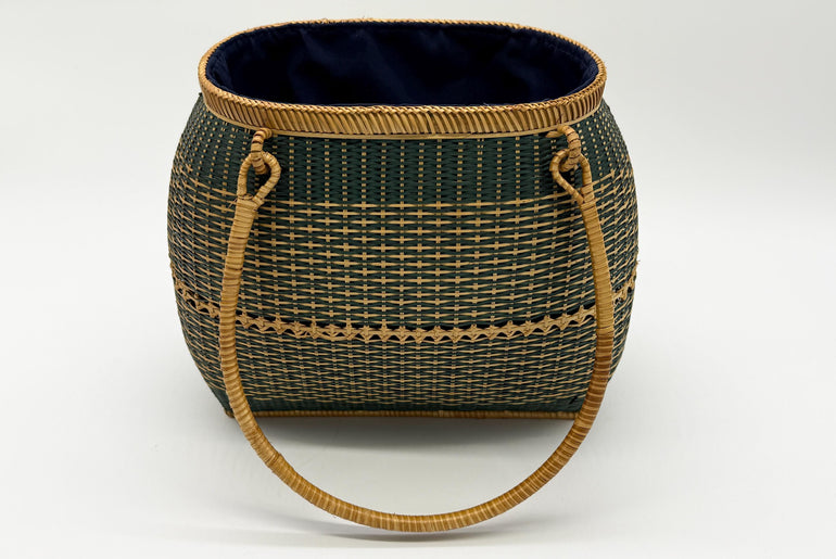 Handwoven Bamboo Handbag, Vintage Rattan Purse, Handmade Wicker Basket Bag with Fabric Lining, Boho Summer Shoulder Tote, 9.1x3.7x16.1in