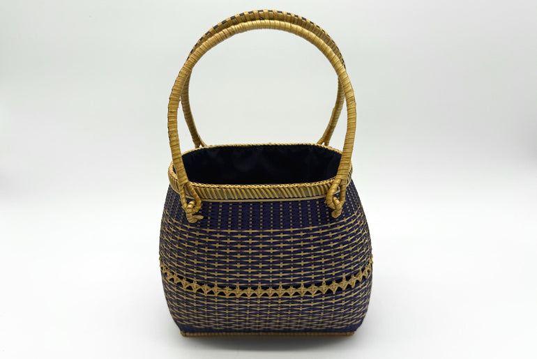 Small Bamboo Basket Handbag, Handmade Rattan Purse with Fabric Lining, Woven Summer Tote Bag, Boho Shoulder Bag, 7.1x3.5x12.2in