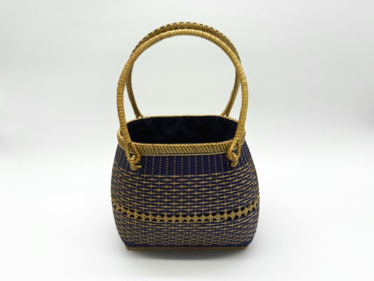 Small Bamboo Basket Handbag, Handmade Rattan Purse with Fabric Lining, Woven Summer Tote Bag, Boho Shoulder Bag, 7.1x3.5x12.2in