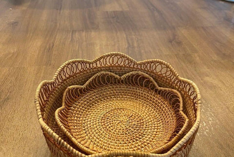 Handwoven Rattan Lotus Bowl - Decorative Wicker Basket | Natural Boho Storage & Home Deco 155