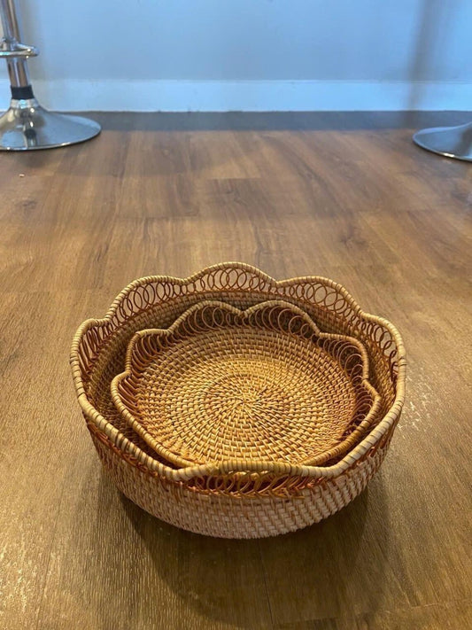 Handwoven Rattan Lotus Bowl - Decorative Wicker Basket | Natural Boho Storage & Home Deco 155