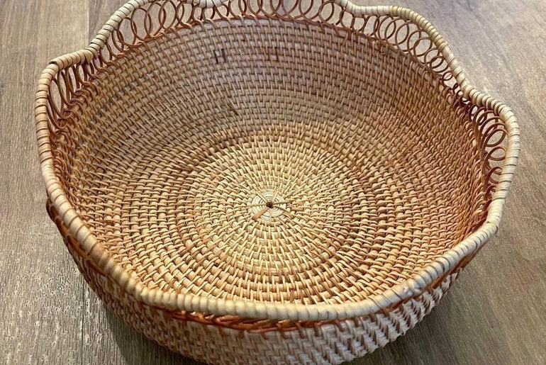 Handwoven Rattan Lotus Bowl - Decorative Wicker Basket | Natural Boho Storage & Home Deco 155