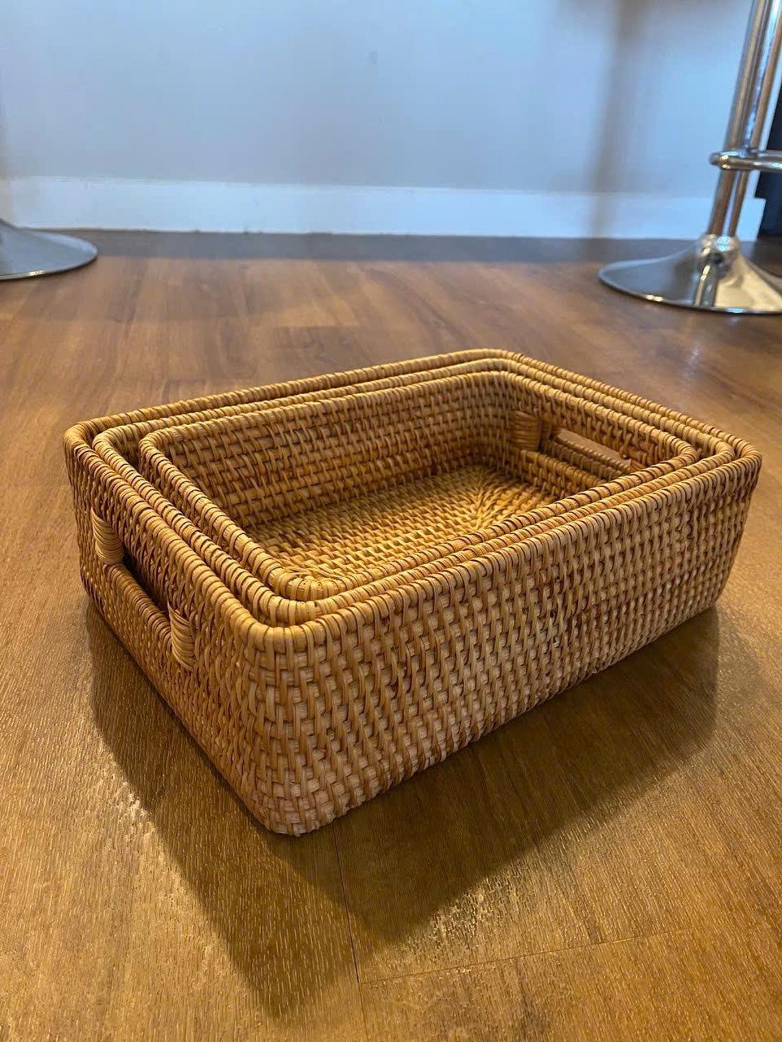 Handwoven Peeled Rattan Tray with Handle - Natural Vietnamese Craft | Lightweight & Versatile Organizer 158