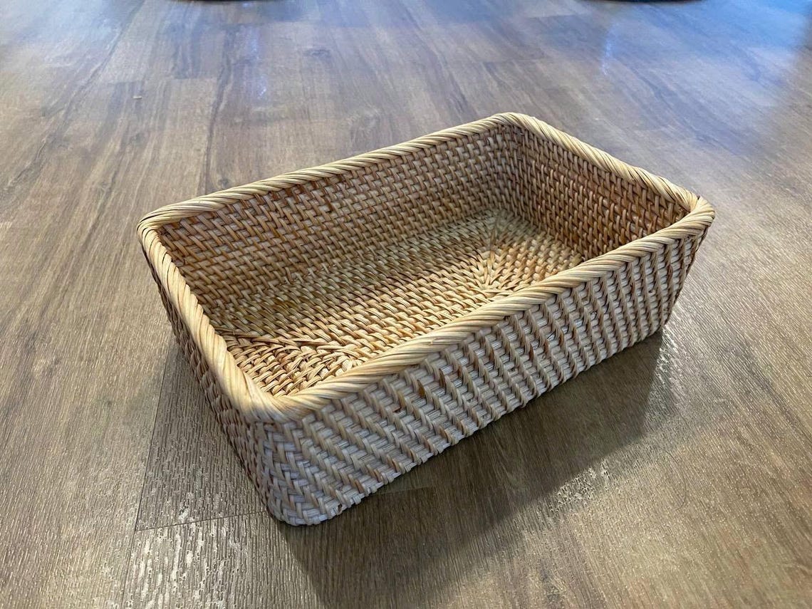 Handwoven Rattan Tray Set - Natural Wicker Basket Organizer | Rustic Decor for Kitchen & Home 157