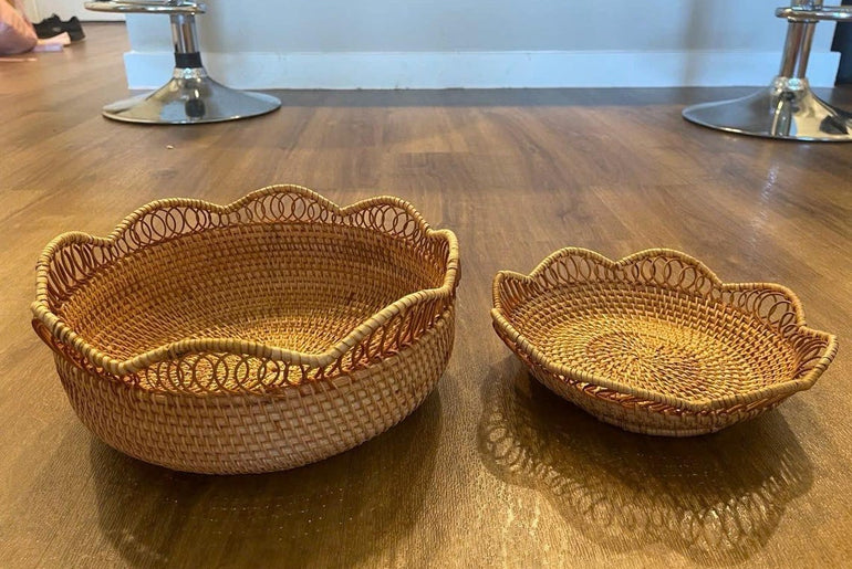 Handwoven Rattan Lotus Bowl - Decorative Wicker Basket | Natural Boho Storage & Home Deco 155