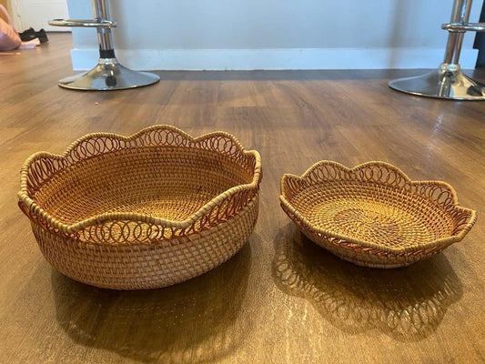 Handwoven Rattan Lotus Bowl - Decorative Wicker Basket | Natural Boho Storage & Home Deco 155