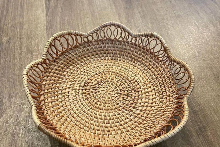 Handwoven Rattan Lotus Bowl - Decorative Wicker Basket | Natural Boho Storage & Home Deco 155
