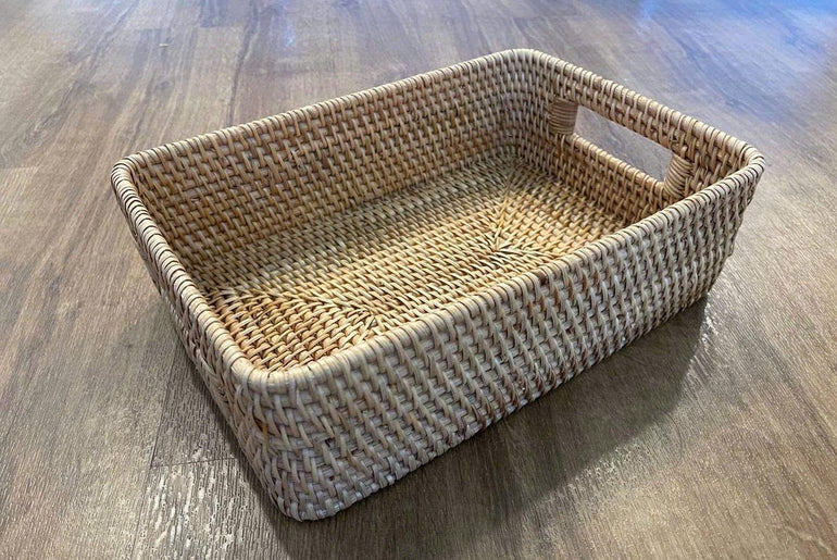Handwoven Peeled Rattan Tray with Handle - Natural Vietnamese Craft | Lightweight & Versatile Organizer 158